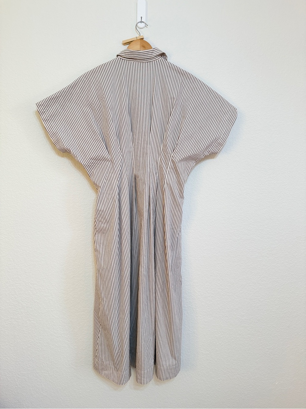 Anthropologie Tobie Striped Brown and White Button-Front Midi Dress size medium - Picture 6 of 14
